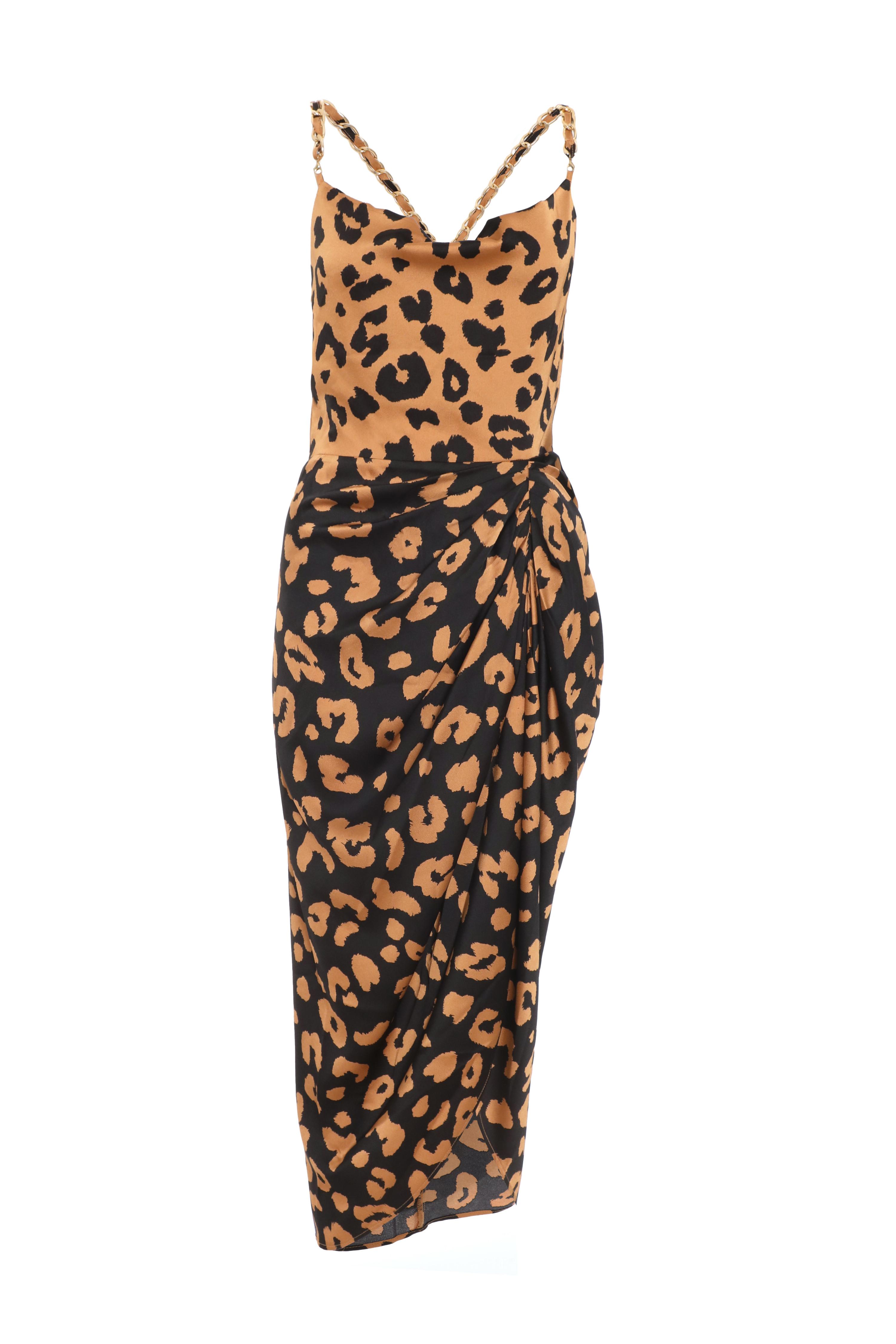 Petite Rust Animal Print Ruched Midi Dress