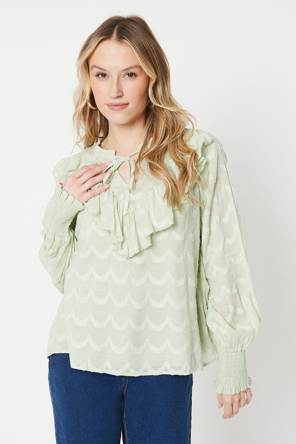 Oasis Ruffle Blouse Tie Neck Ruffle Detail Blouse