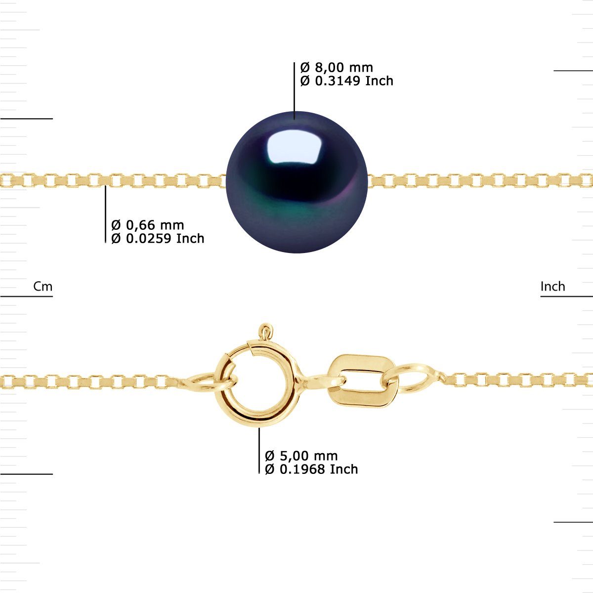 DIADEMA - Bracelet - Real Freshwater Pearls - Black - Yellow Gold