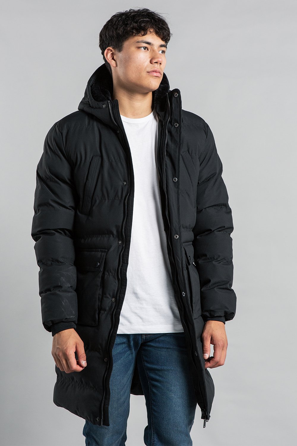 Black Stretch Funnel Neck Lightweight Jacket