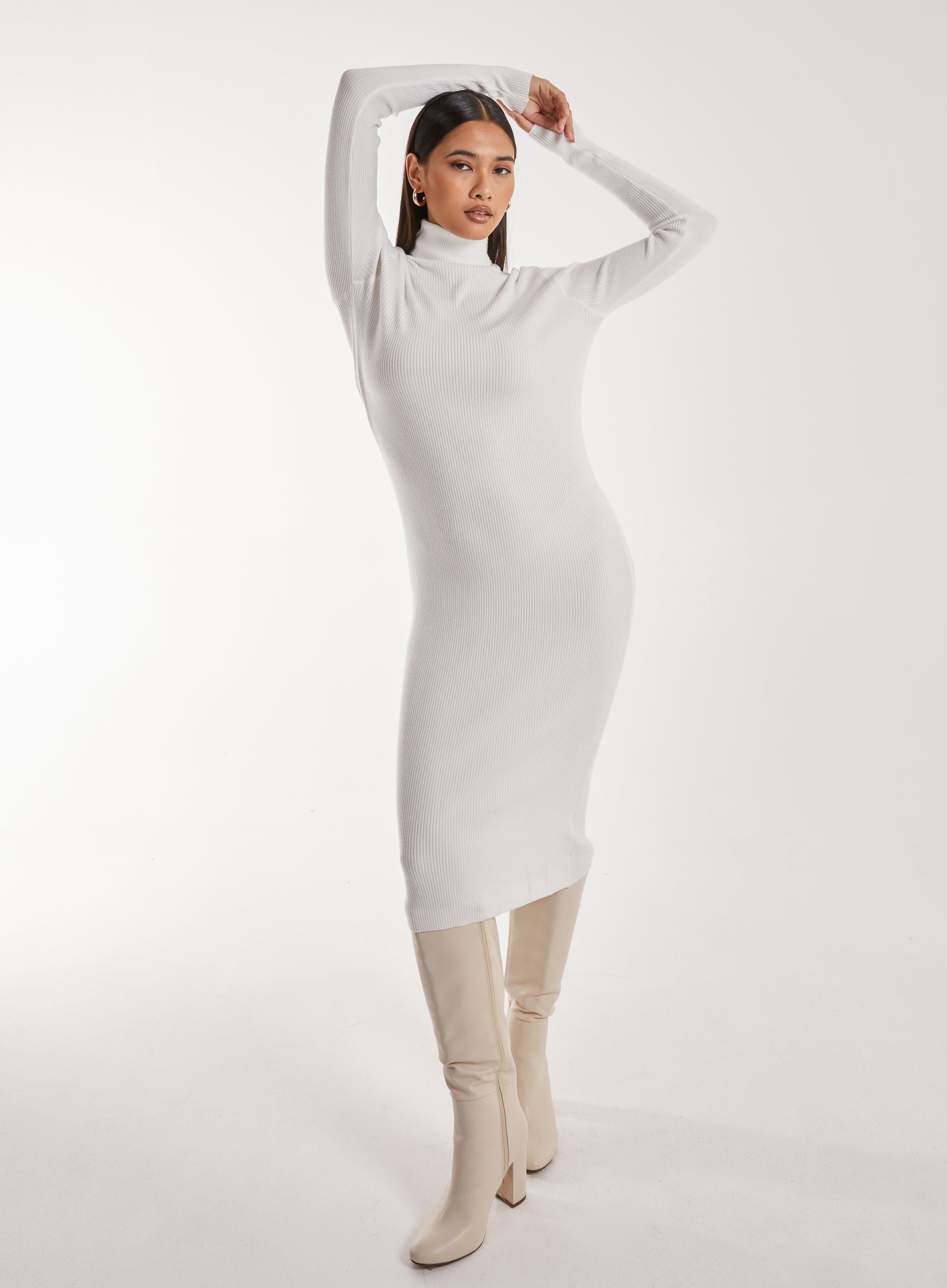 jumbo rib roll neck midi dress Black Ribbed Roll Neck Midi Dress