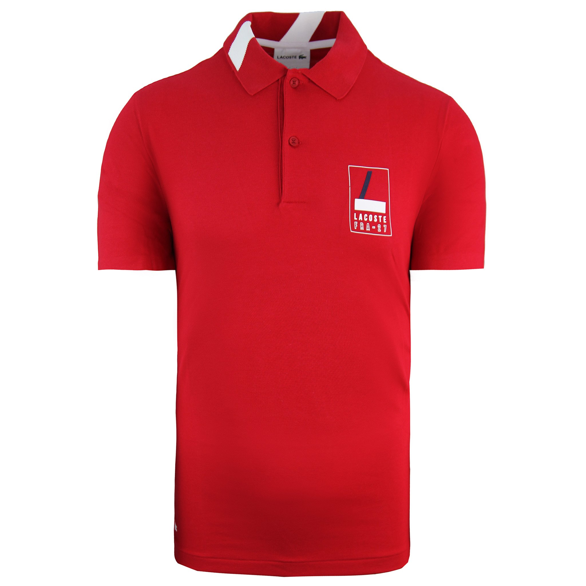 White and red lacoste shirt best sale