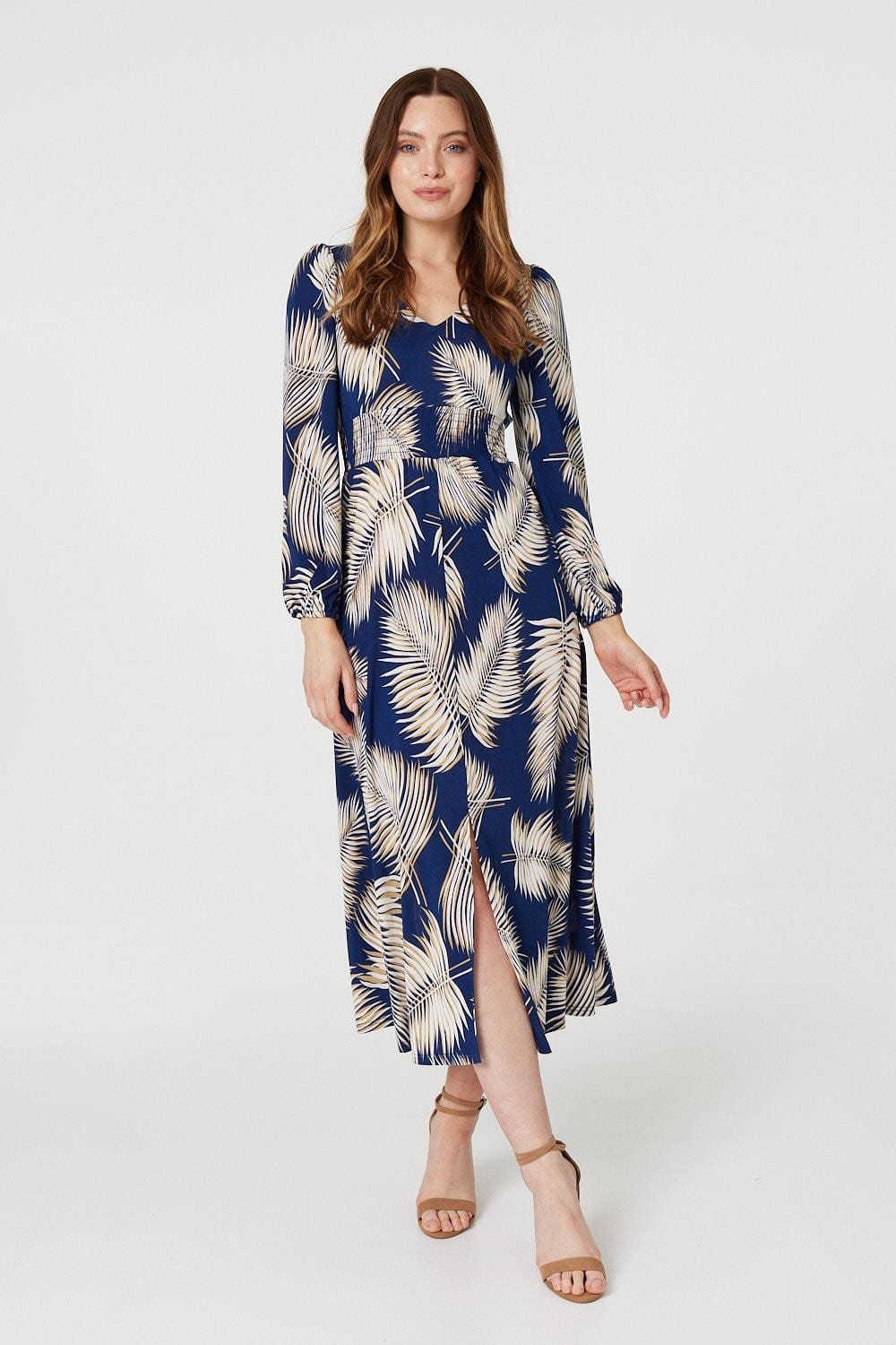 Blue floral sheer split Dress •M