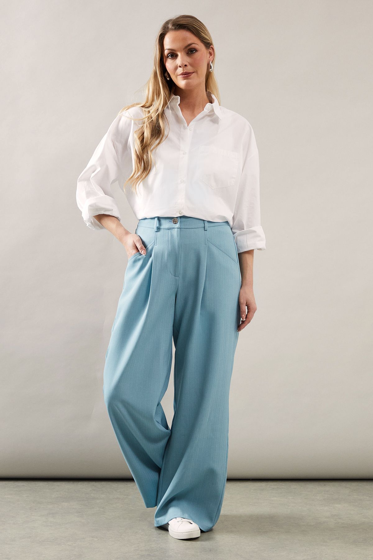 Relaxed Wide Leg Trousers in Abisso Stripe