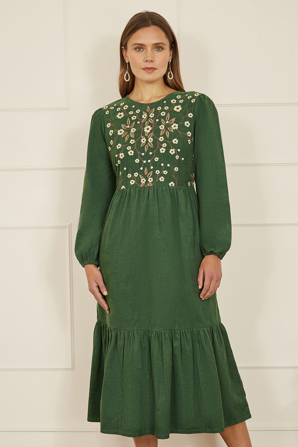 Long Sleeve Midi Dress with Pockets - Green main image 1