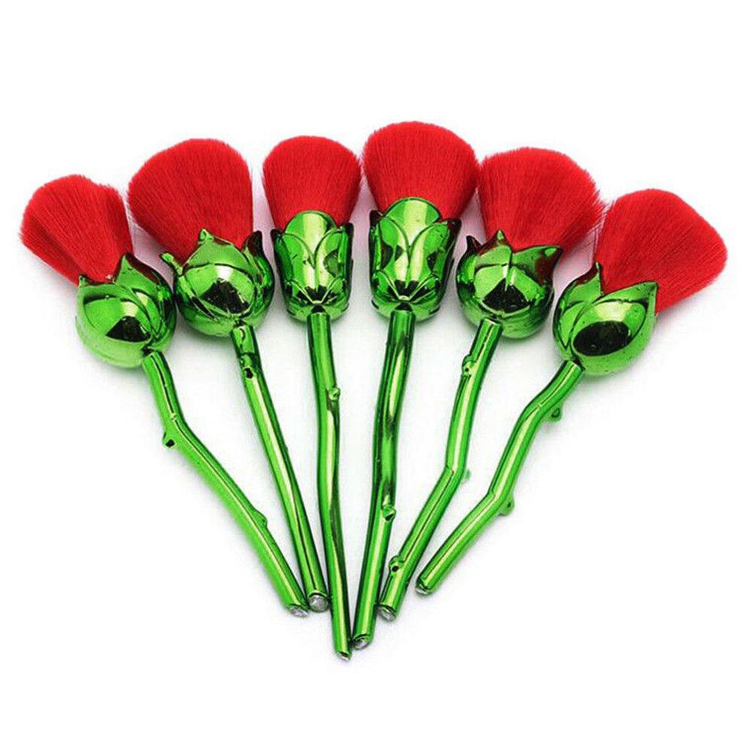 Aquarius 6pc Beauty and the Beast-Inspired Rose Makeup Brushes with Glossy Handles Green