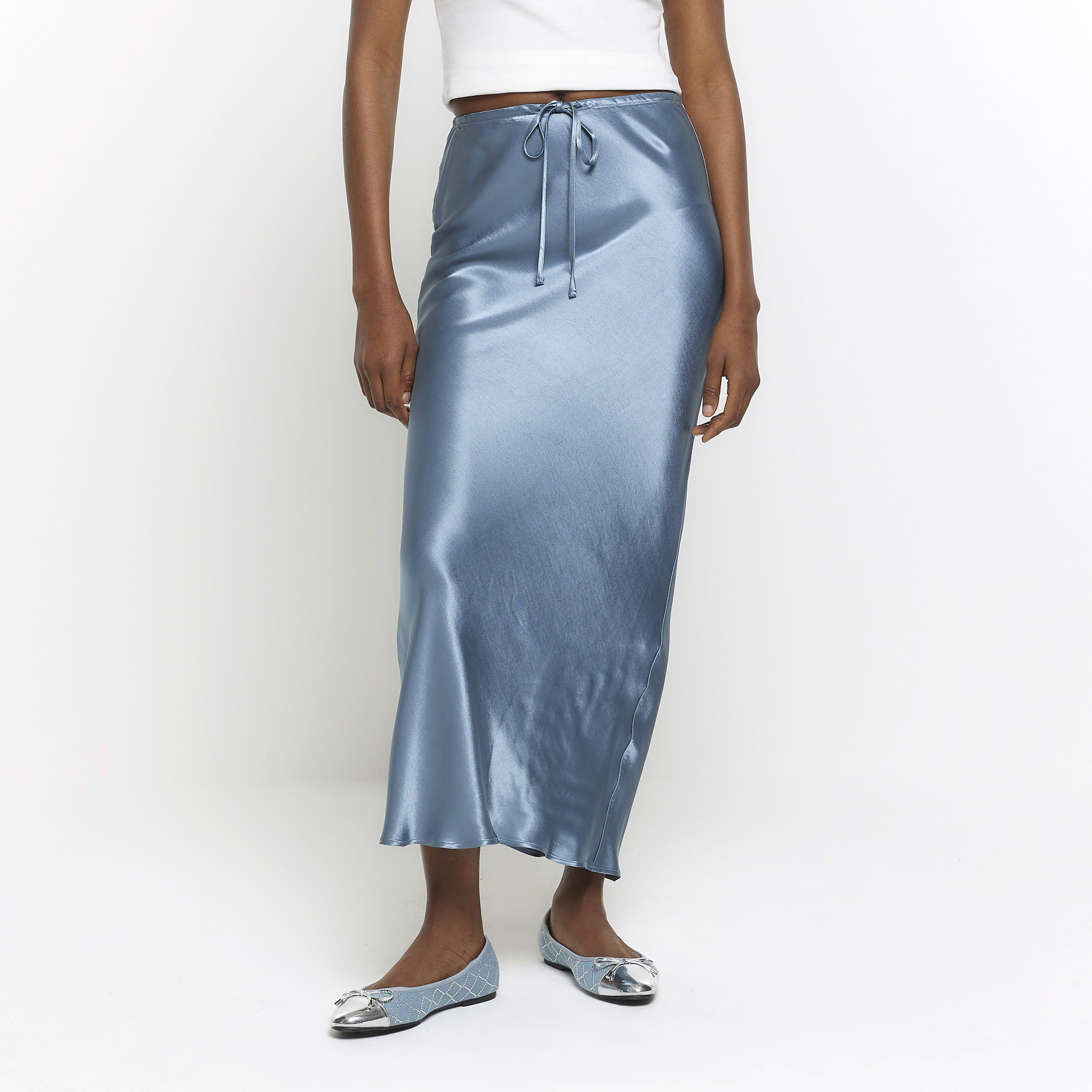 Satin midi skirt blue outlet