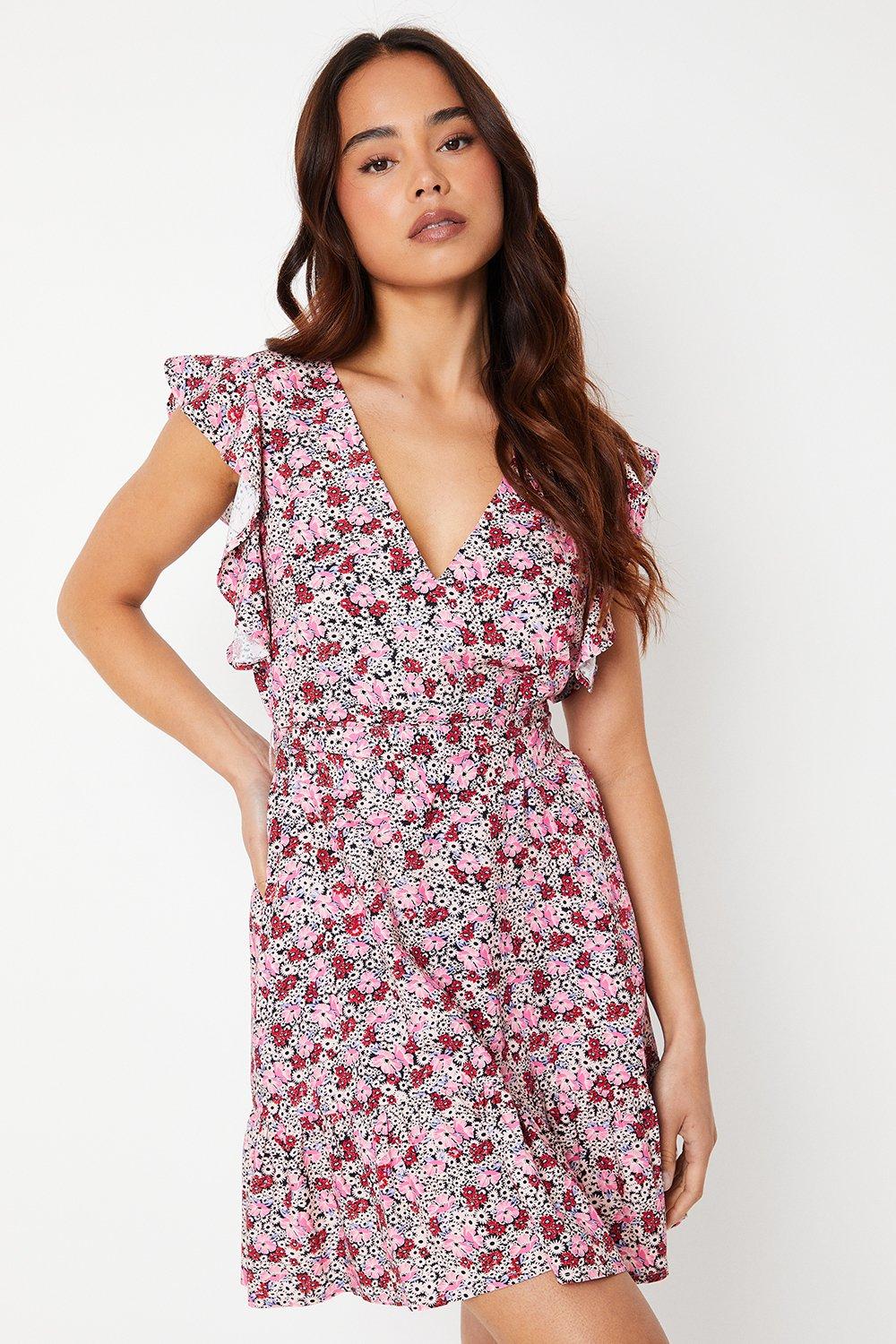 Frill Detailed Tie Up Printed Mini Dress main image 1