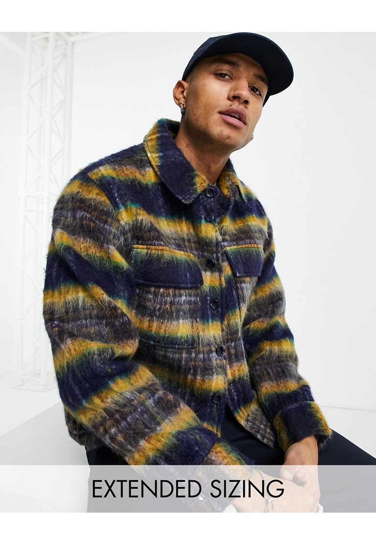 ASOS DESIGN wool mix oversized shacket in navy stripe-Yellow