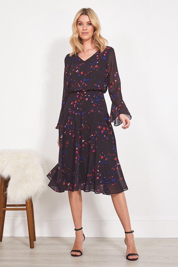 Black Floral Print Pure Cotton Fit & Flare Dress