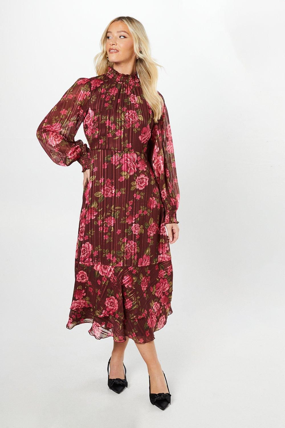 Carolina Midi Dress in Emerald Floral Burnout Chiffon