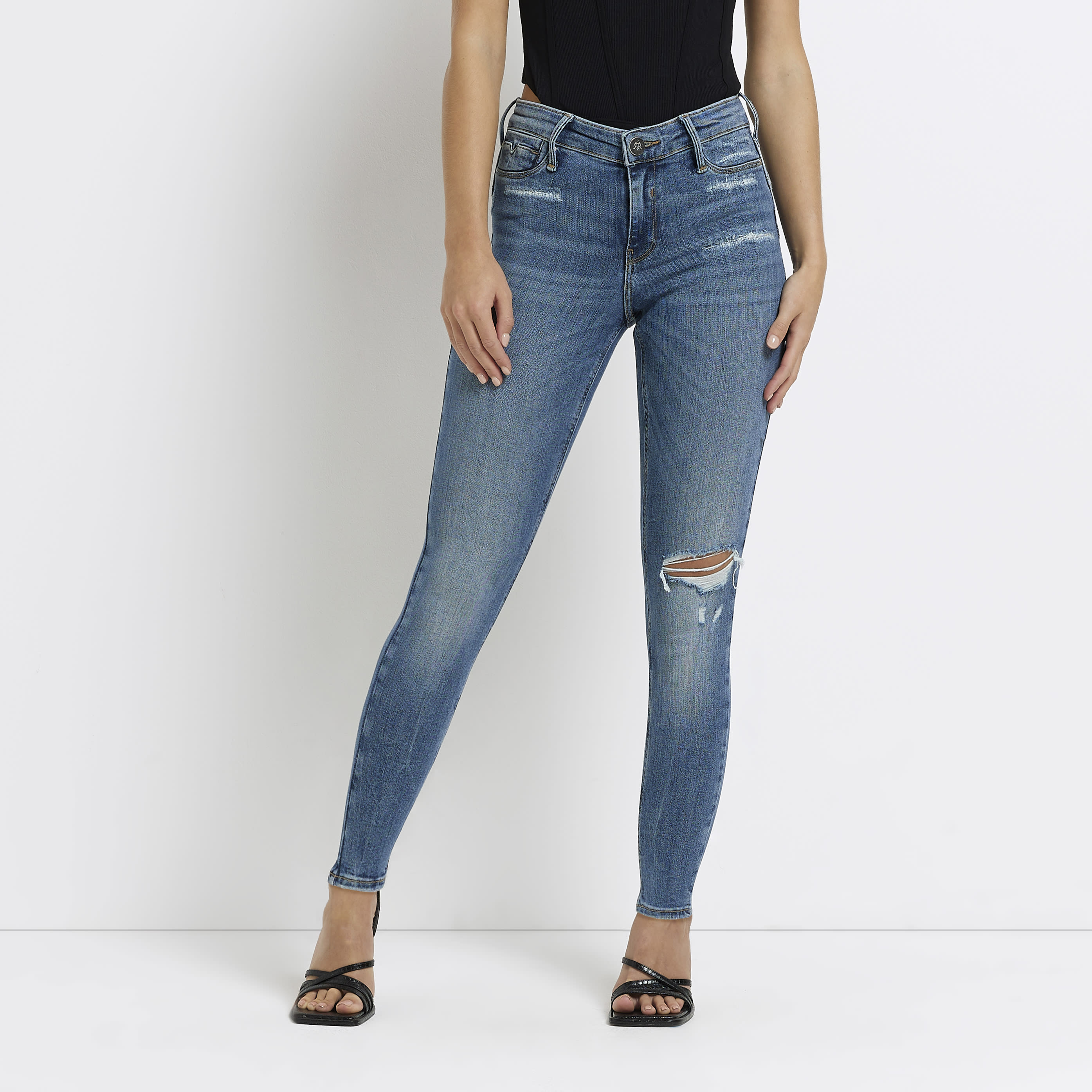 River Island Womens Skinny Jeans Petite Blue Molly Mid Rise