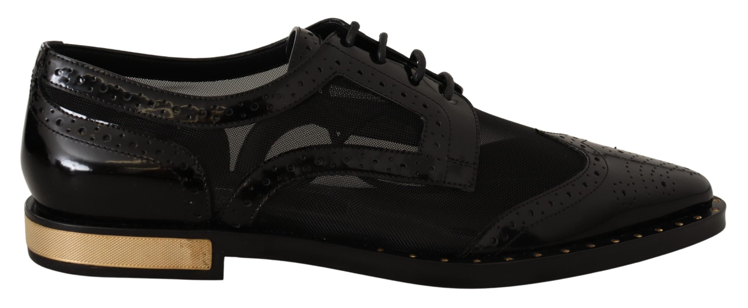 Dolce & Gabbana Women's Black Leather Broques Sheer Wingtip Shoes