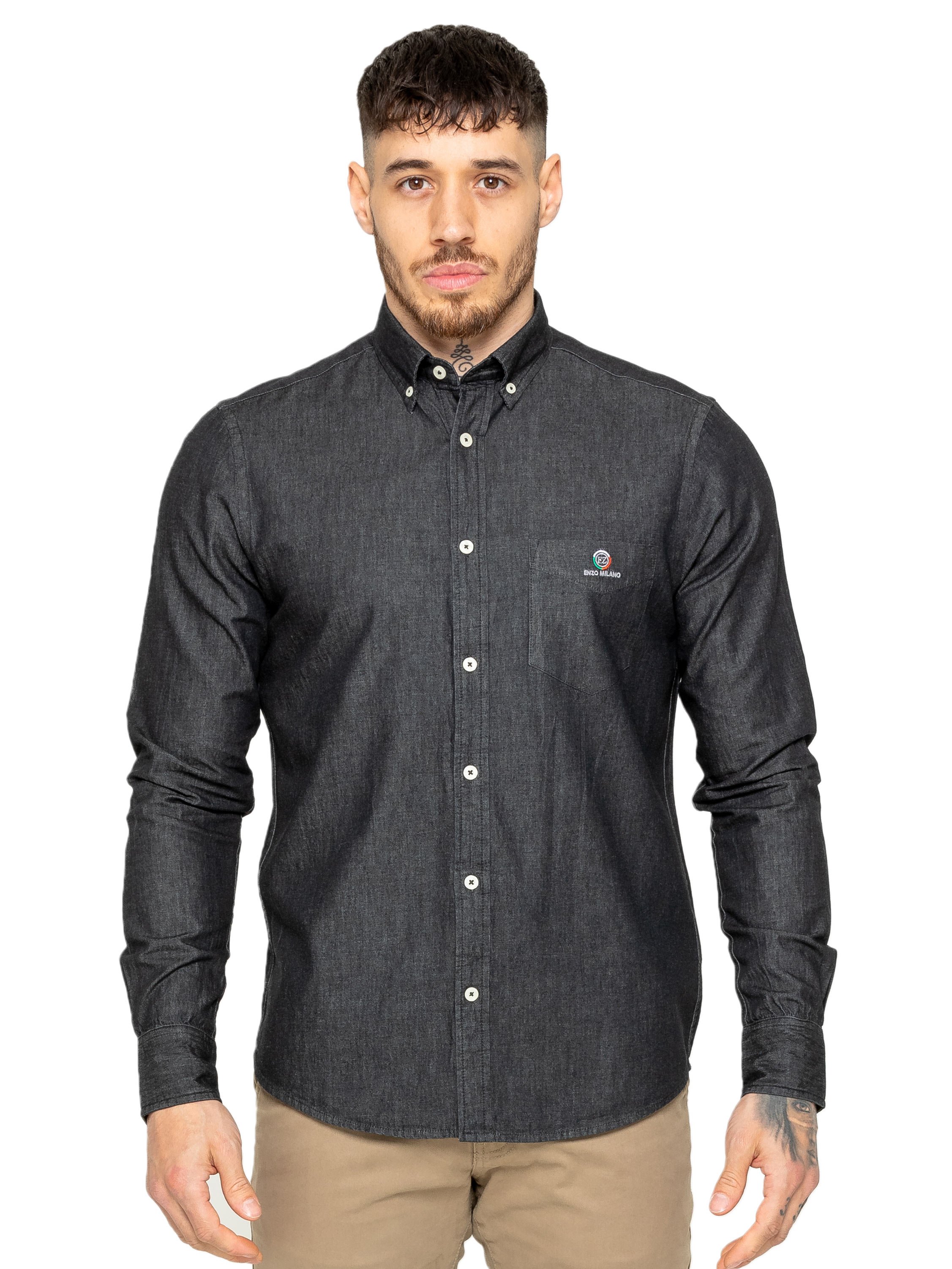 Enzo Mens Regular Fit Denim Shirt