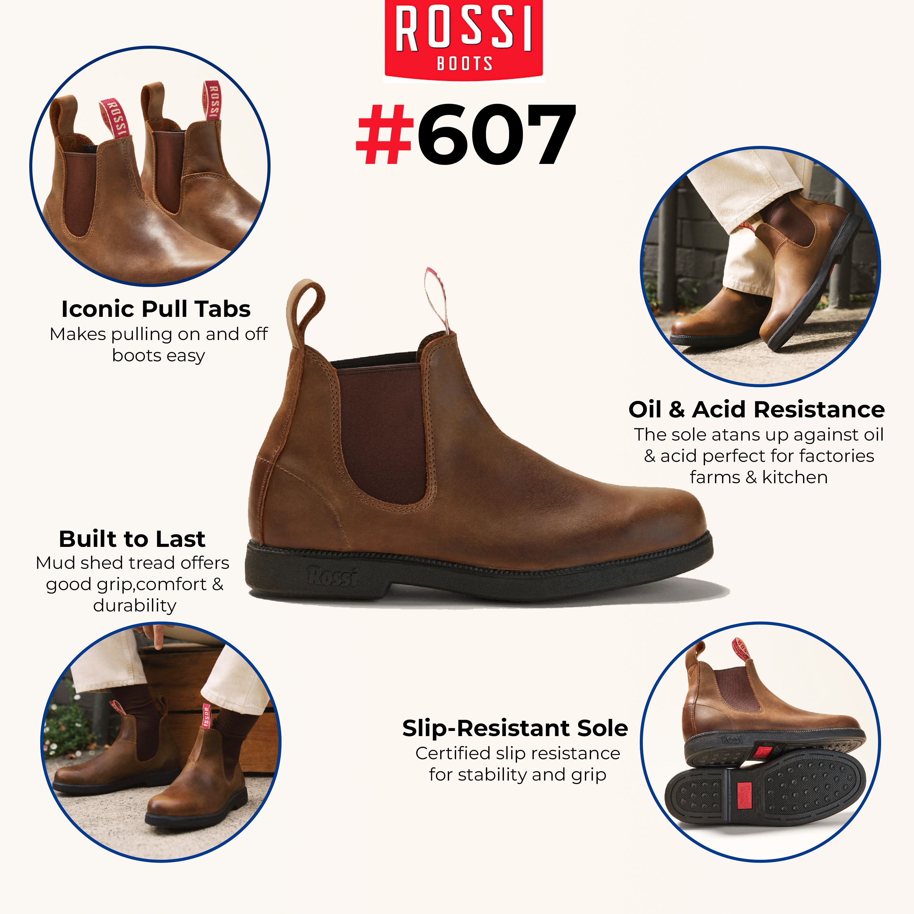 Rossi 303 Endura Redwood Bruine Leren Chelsea Laarzen