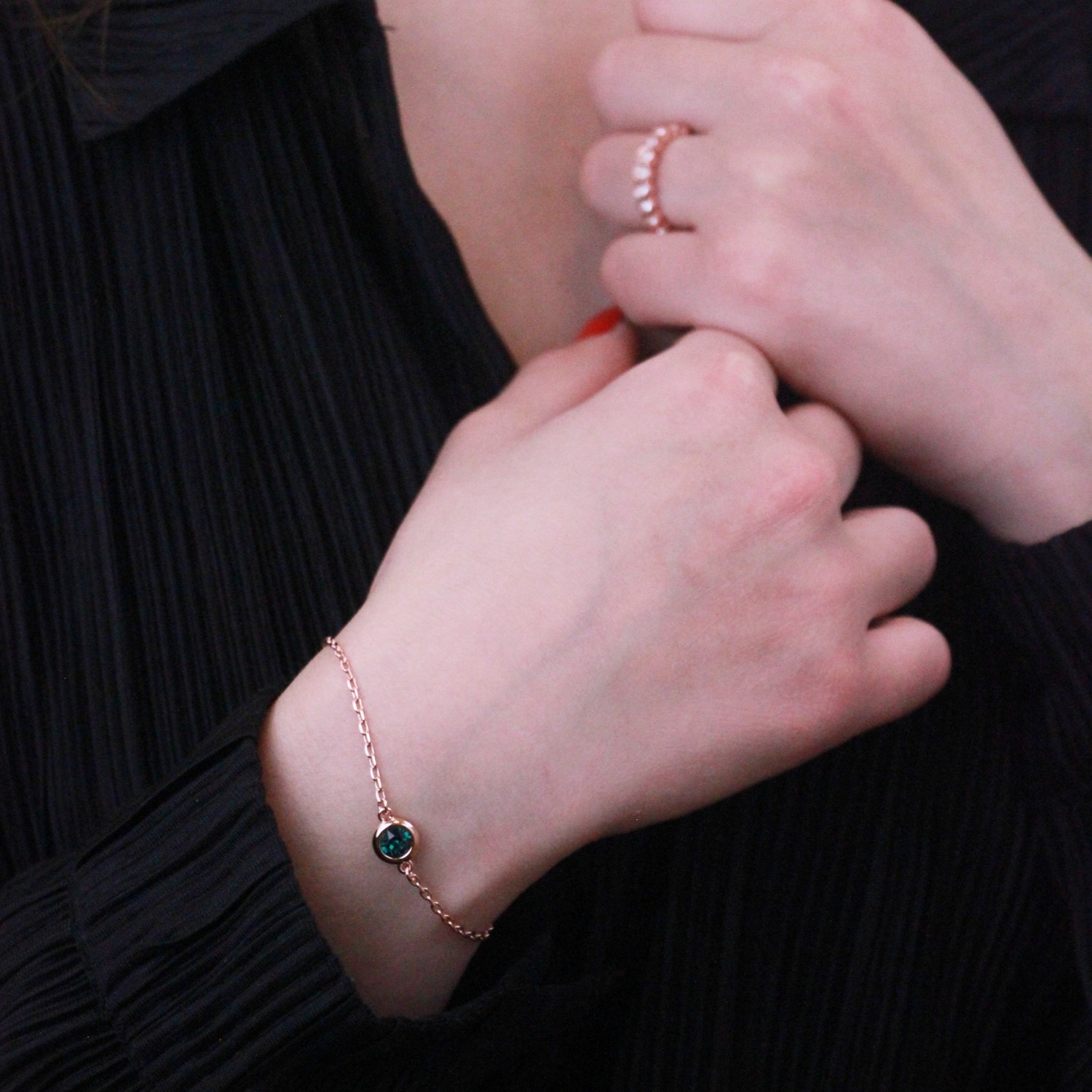 Geboortesteen armbanden - Roségoud en donkergroen
