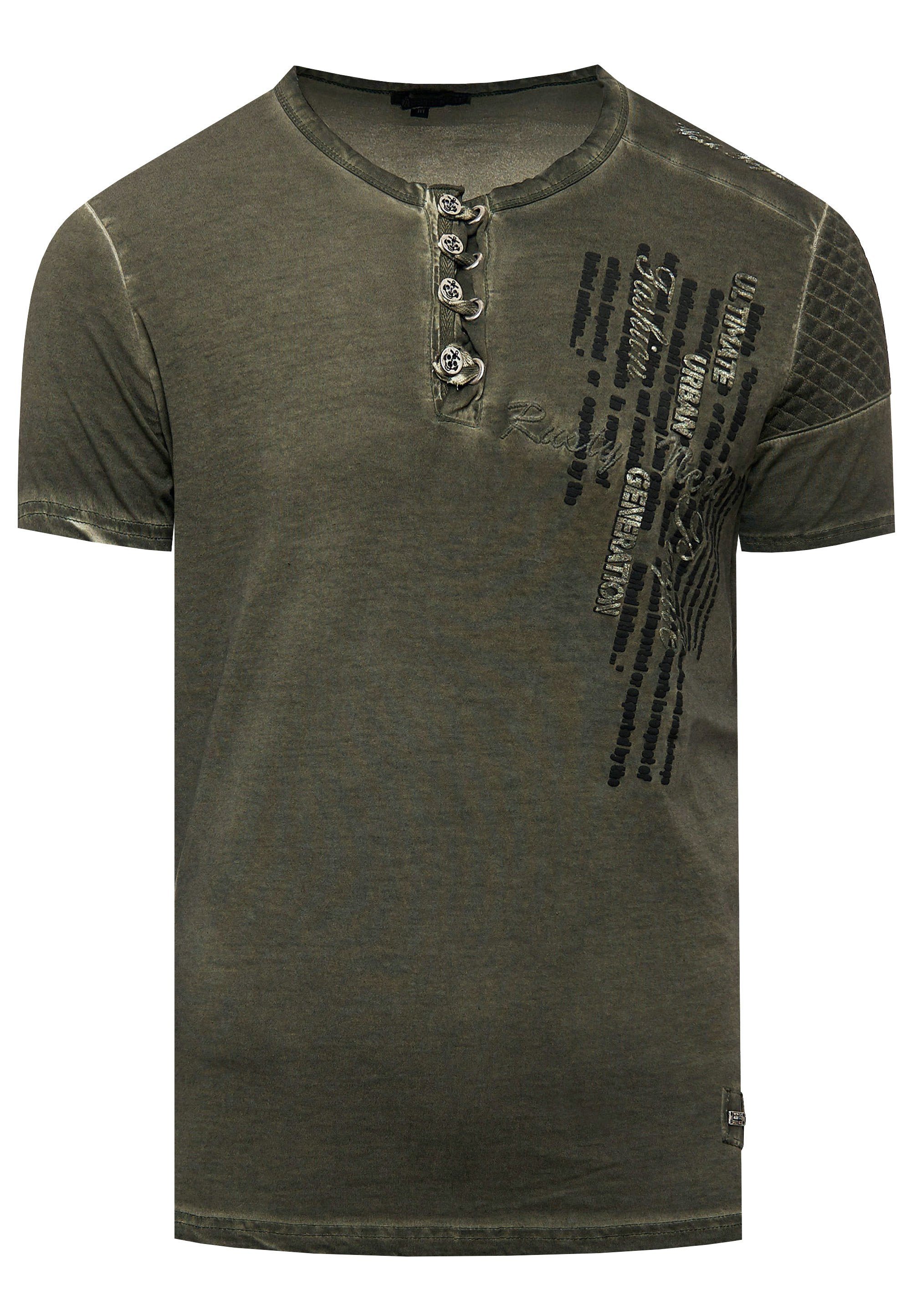 Olie-gewassen T-shirt met knoopsluiting