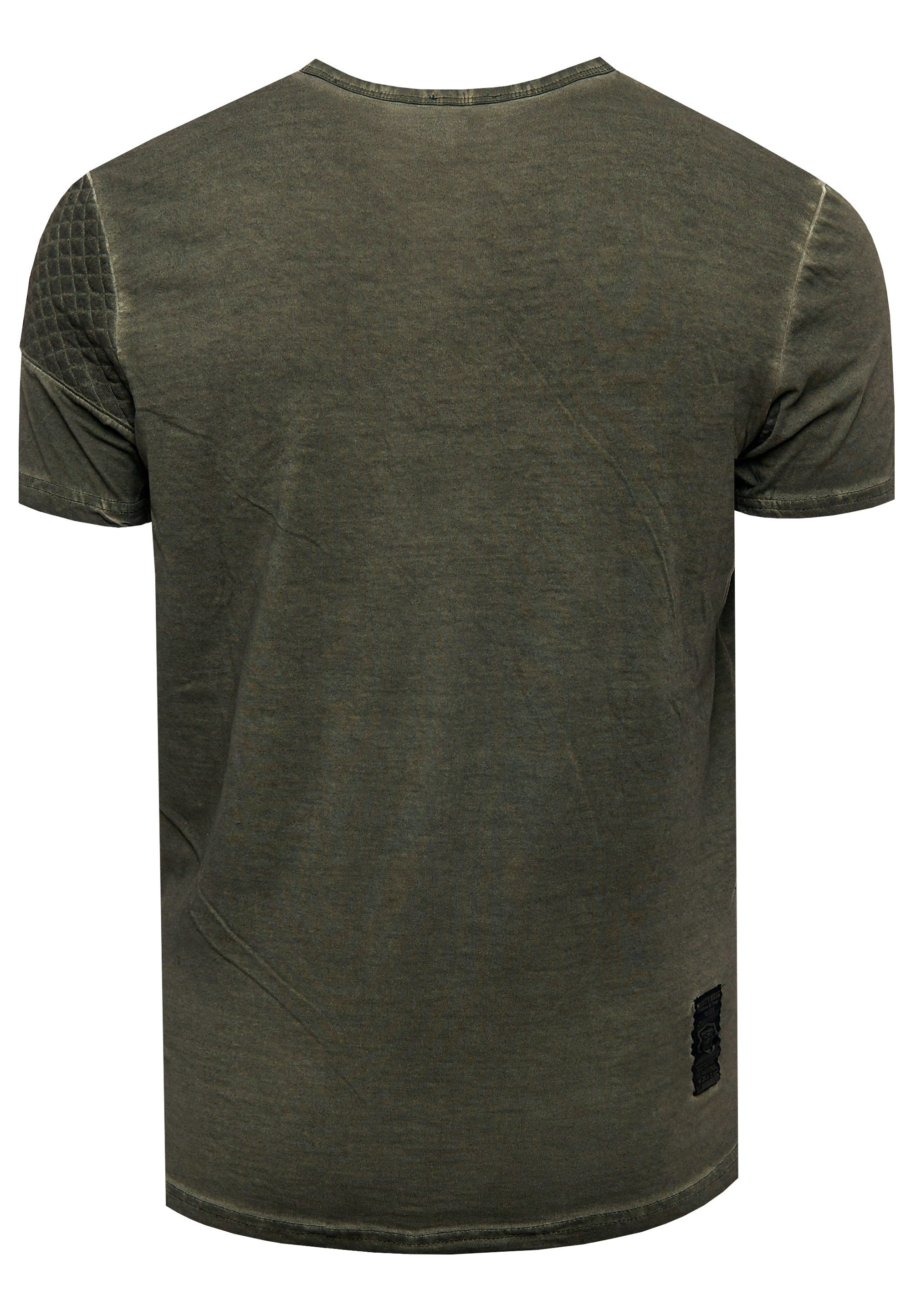 Olie-gewassen T-shirt met knoopsluiting