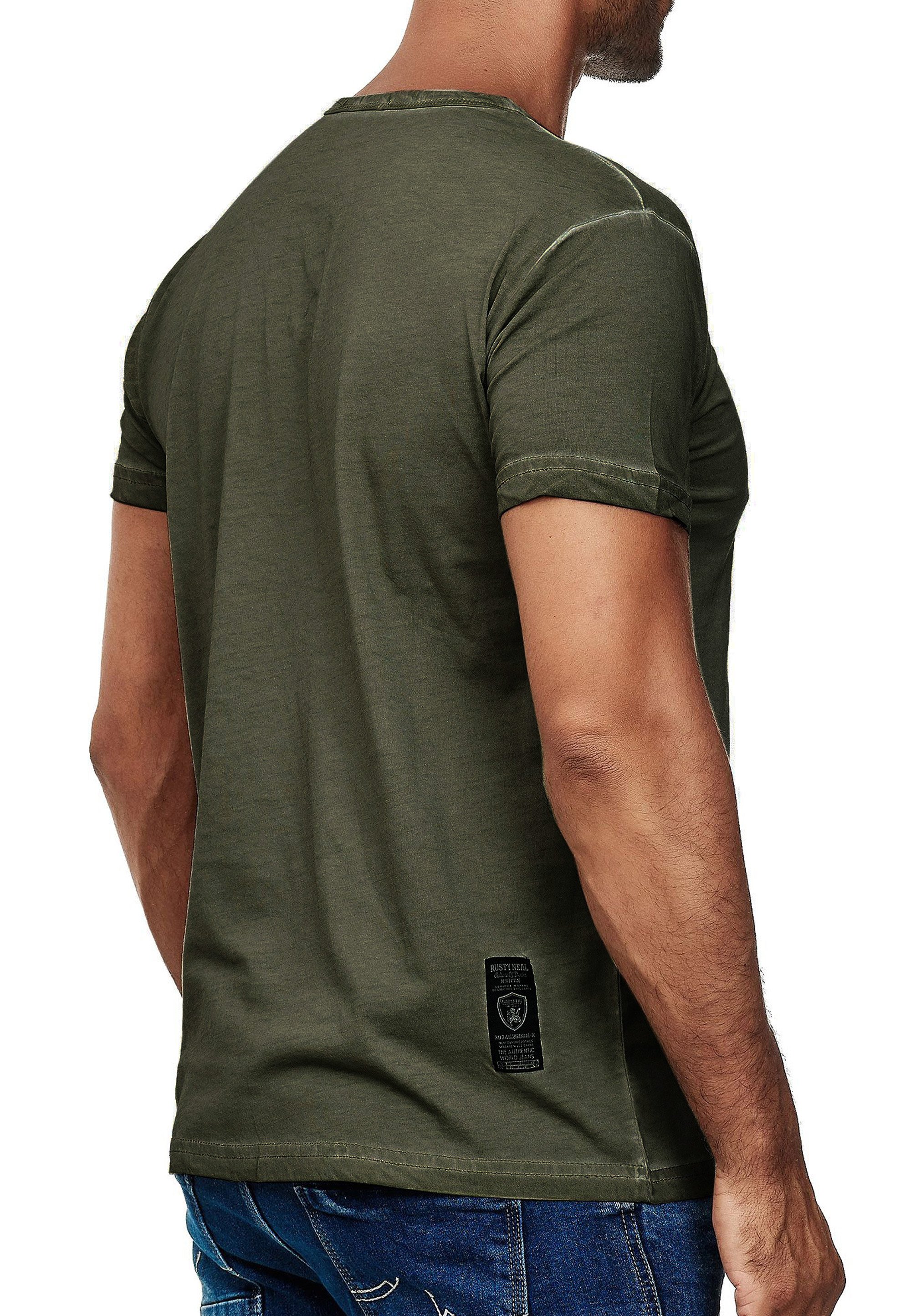 Olie-gewassen T-shirt met knoopsluiting