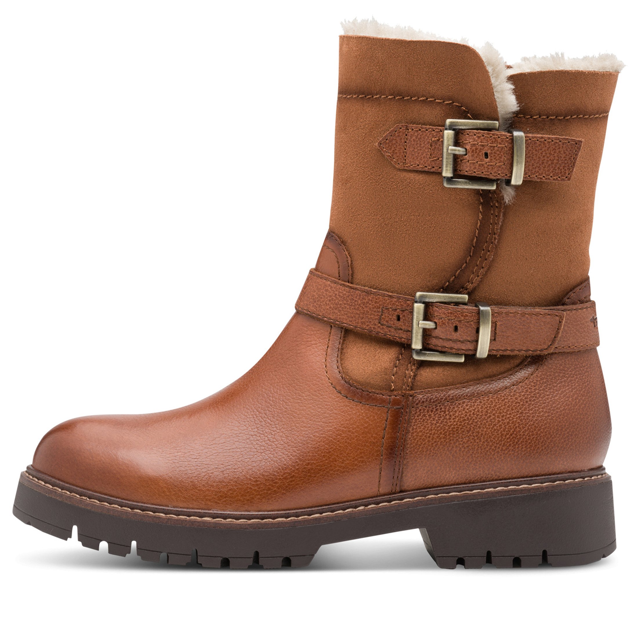 Tamaris Dames Winter Cognac Bruine Leren Gesp Rits Biker Enkellaarsjes
