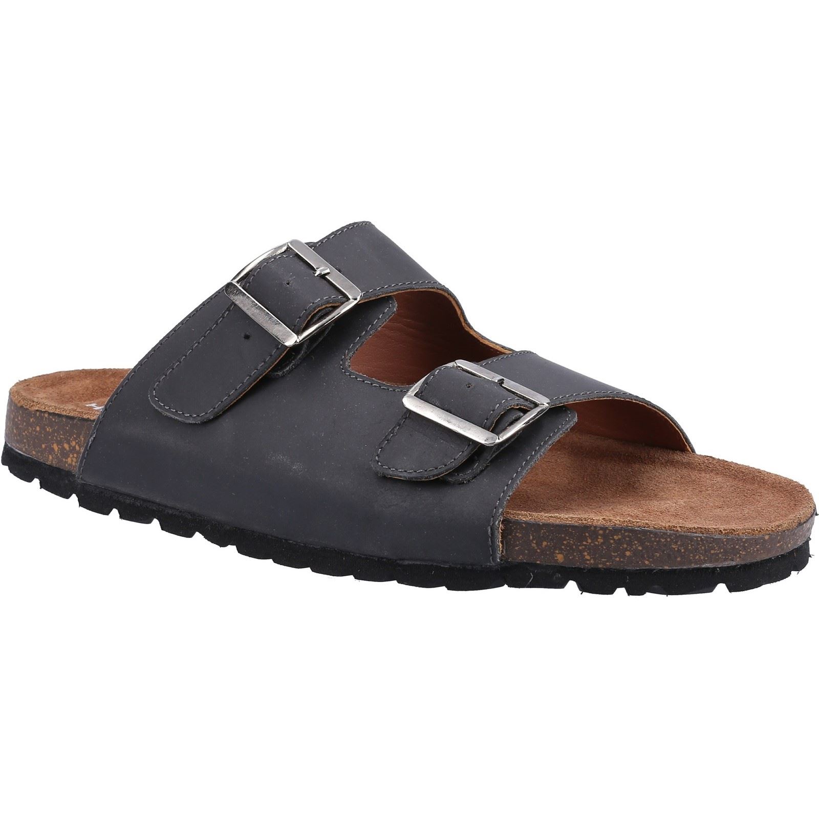 Hush Puppies Nash Slider Leren Heren Sandalen Zwart