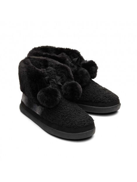 Toms Celeste black faux shearling plaid pantoffel