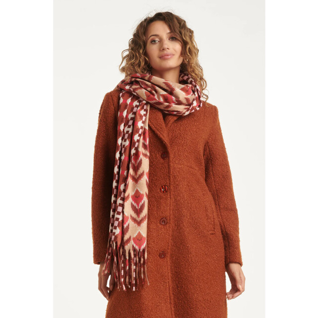 Smashed Lemon Dubbelzijdige sjaal met aztec en retro print in cognac |