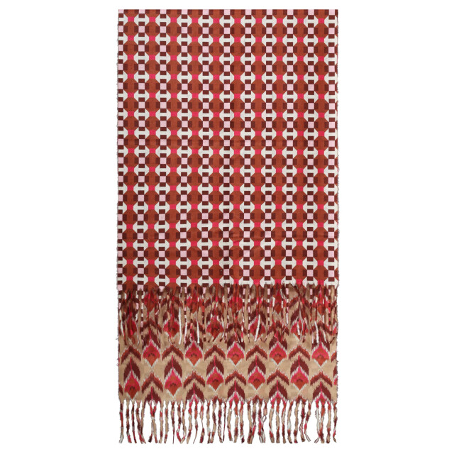 Smashed Lemon Dubbelzijdige sjaal met aztec en retro print in cognac |