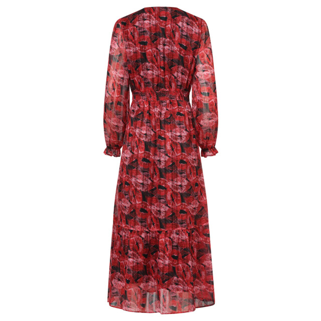 Smashed Lemon Lippenprint chiffon maxi jurk in rood en zwart |