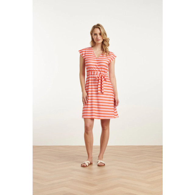 Smashed Lemon 25037 v-hals overlapped korte jurk met grafische dots, |
