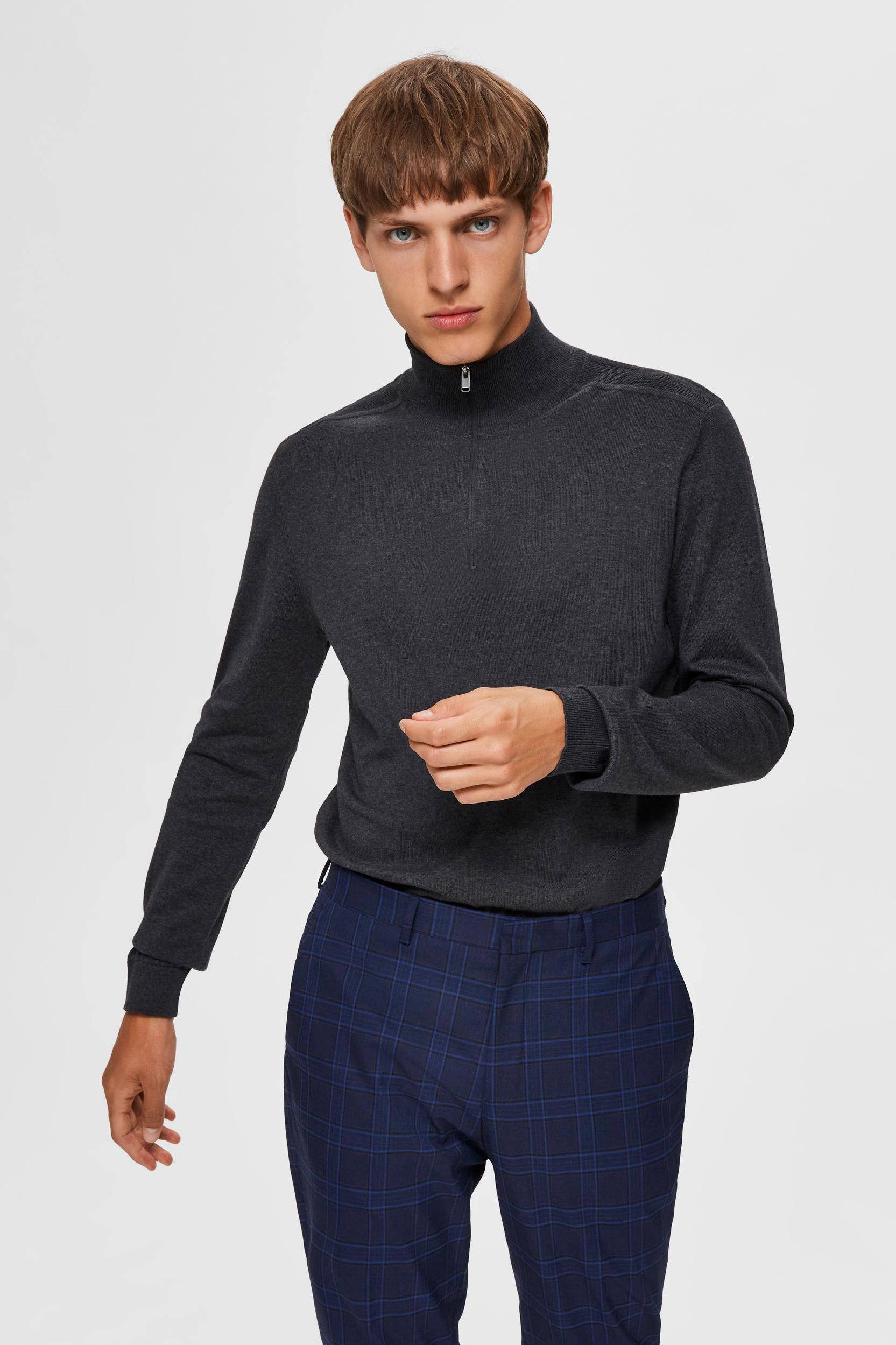 Selected Berg half zip cardigan antraciet