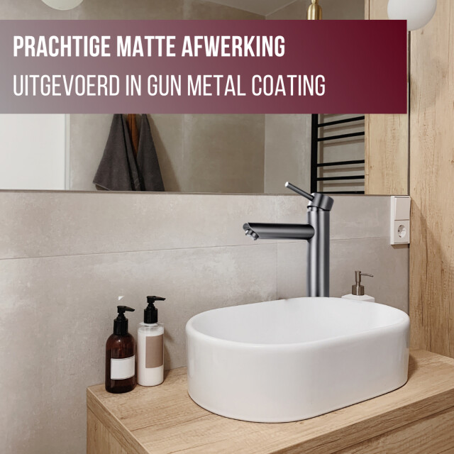 Luzzo ® como gun metal hoog rvs wastafelkraan hoog grijs