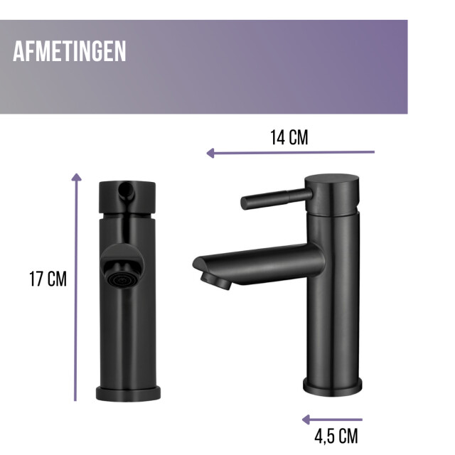 Luzzo ® como black rvs wastafelkraan laag -