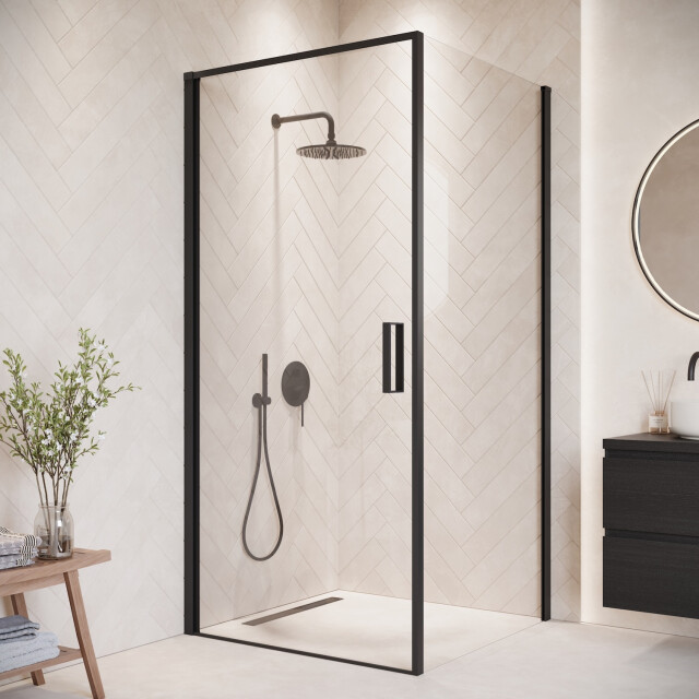 Badplaats Douchecabine alava 90 x 90 x 190cm zwart douchewand met draaideur