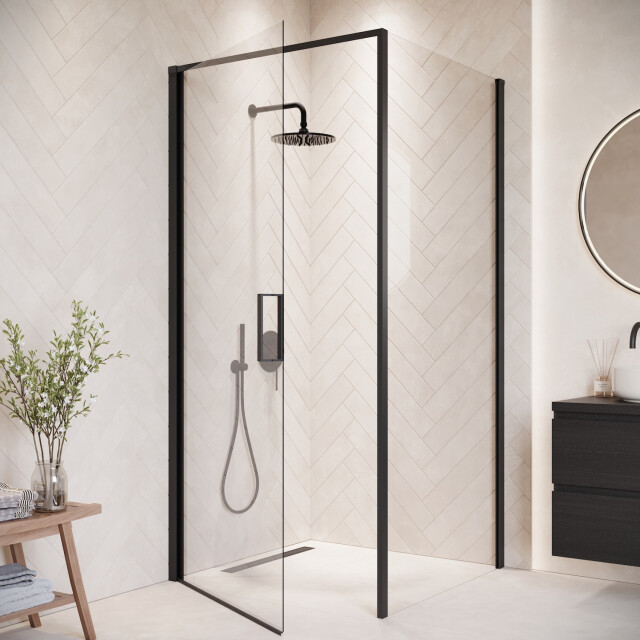Badplaats Douchecabine alava 90 x 90 x 190cm zwart douchewand met draaideur
