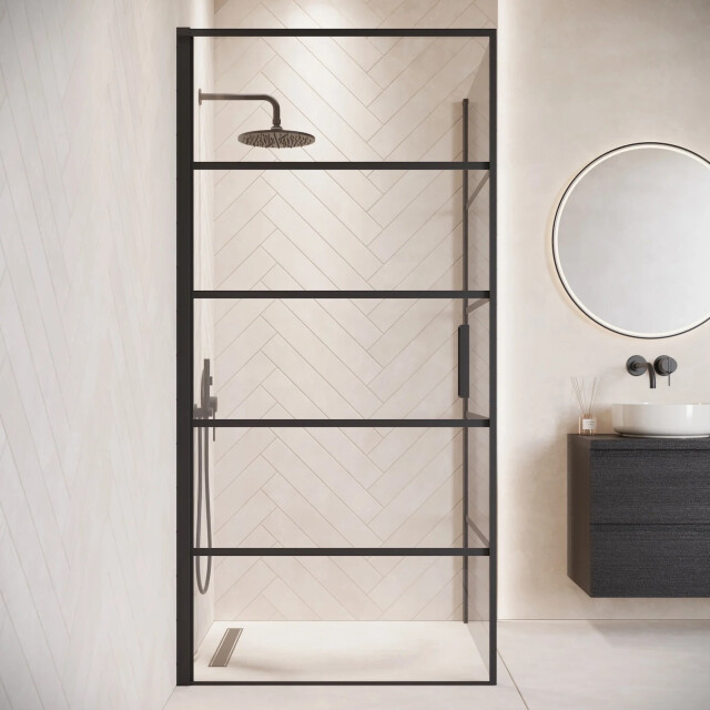 Badplaats Douchecabine alava 80 x 80 x 190 cm zwart met lijnen douchewand