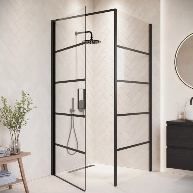 Badplaats Douchecabine alava 80 x 80 x 190 cm zwart met lijnen douchewand