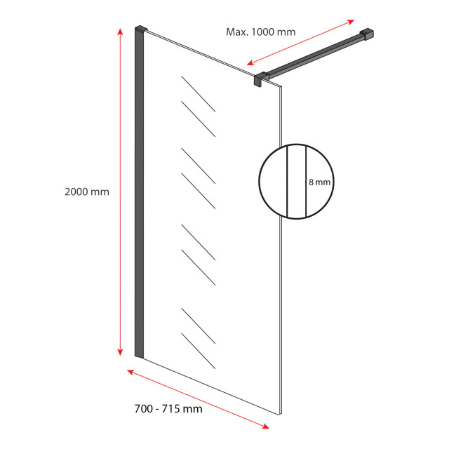 Badplaats Douchewand florida 70 x 200 cm chroom – inloopdouche 8 mm