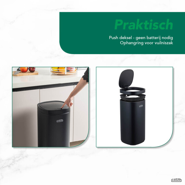 Luzzo ® square touch prullenbak 40 liter -