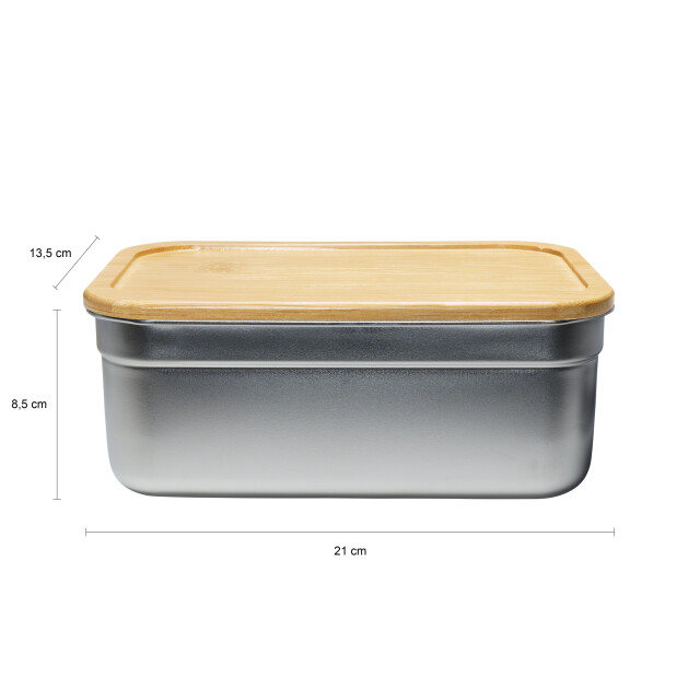 Krumble Lunchbox rvs met houten deksel en elastiek