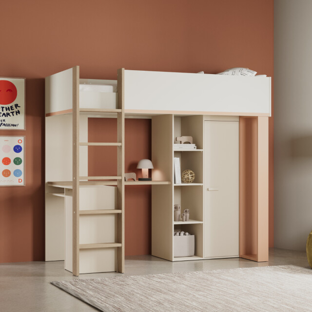 CaliCosy Hoogslaper met bureau en kast h183 cm camillia