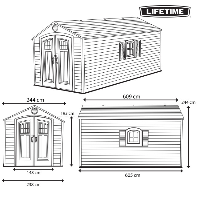 Lifetime ® kunststof gereedschapsschuur giant 609x244x244 cm -