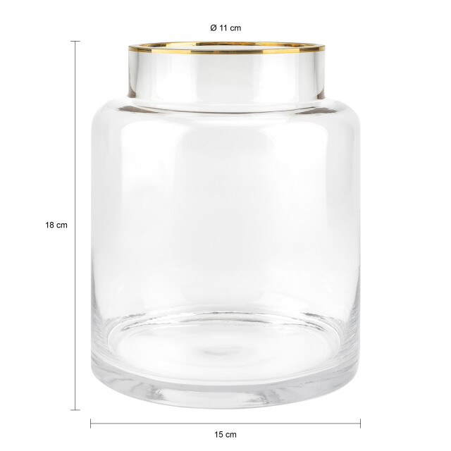 QUVIO Vaas met gouden randje 18 cm glas