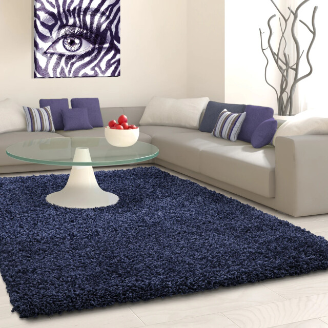 Muratap Basic shaggy vloerkleed donker blauw hoogpolig- 240x340 cm
