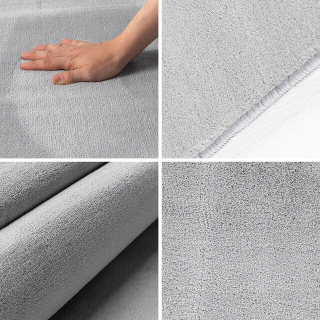Muratap Sky soft uni basic rond vloerkleed laagpolig effen kleur zilver -
