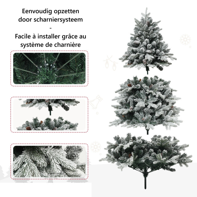 Homcom Kerstboom met sneeuw met led verlichting Ø116 180 cm metalen voet