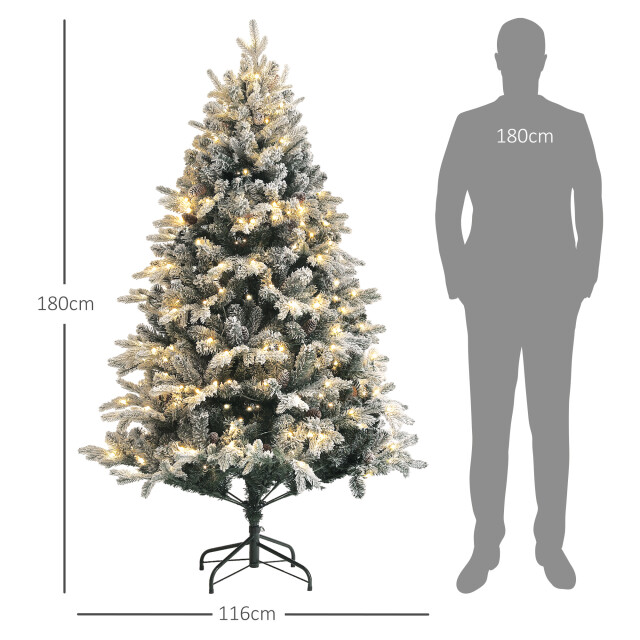 Homcom Kerstboom met sneeuw met led verlichting Ø116 180 cm metalen voet