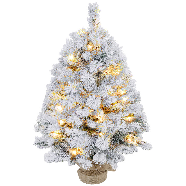 Homcom Mini kerstboom 92 cm met led-verlichting sneeuwtakken en dennenappels
