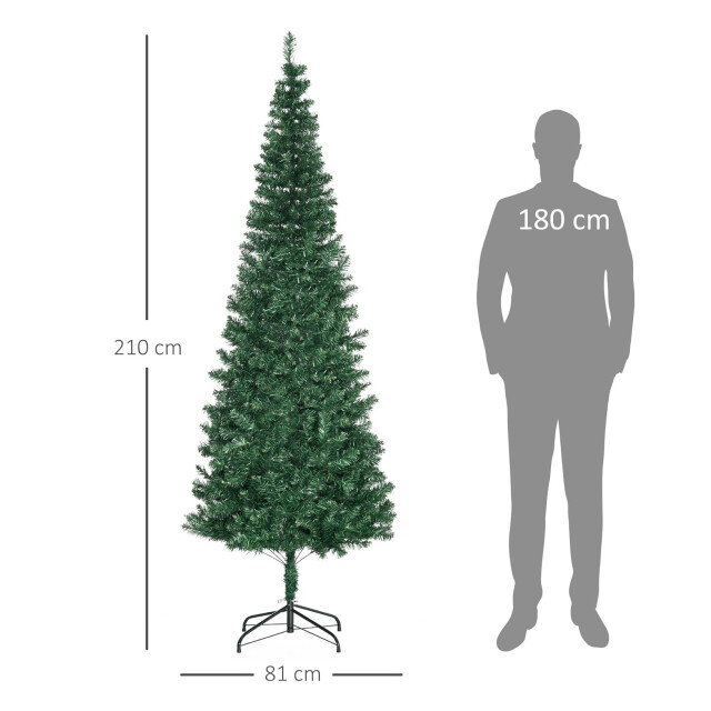 Homcom Kunstkerstboom smal met metalen standaard 210 cm Ø81 cm