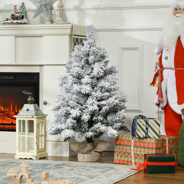 Homcom Mini kerstboom 92 cm met led-verlichting sneeuwtakken en dennenappels